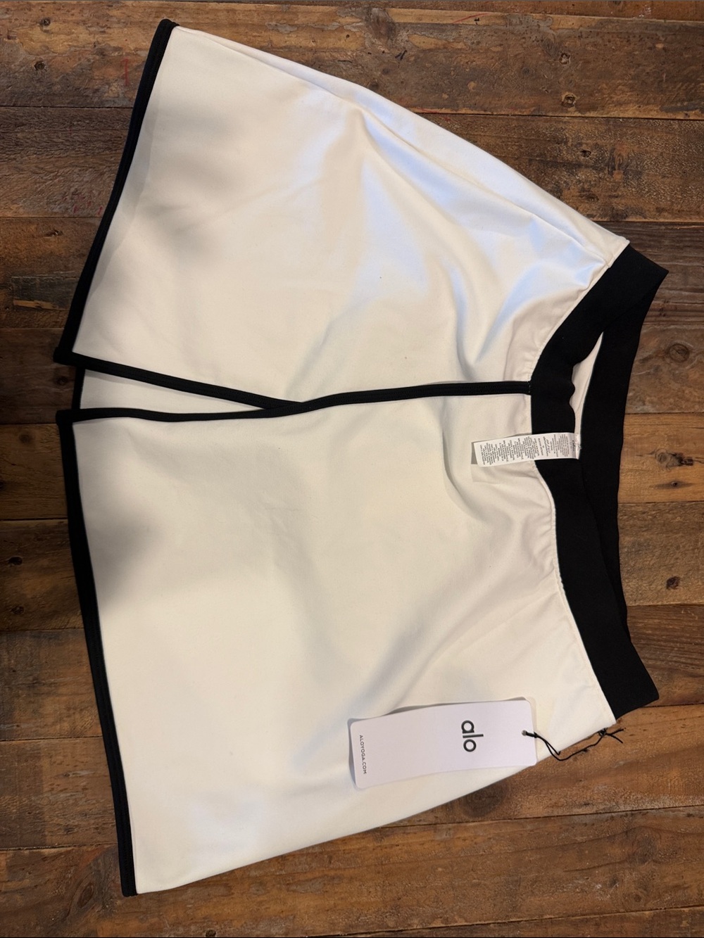 ALO Yoga White Athletic Shorts with Black Trim